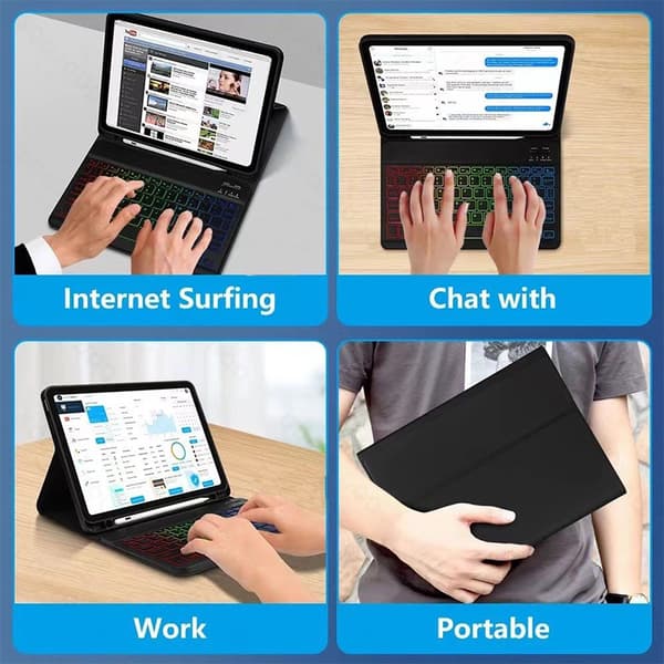 INF Læderetui med RGB Bluetooth-tastatur til iPad iPad 12.9 inches