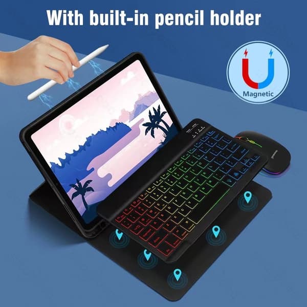 INF Läderfodral för iPad med RGB Bluetooth-Tangentbord och Mus iPad 10.9/11 inches