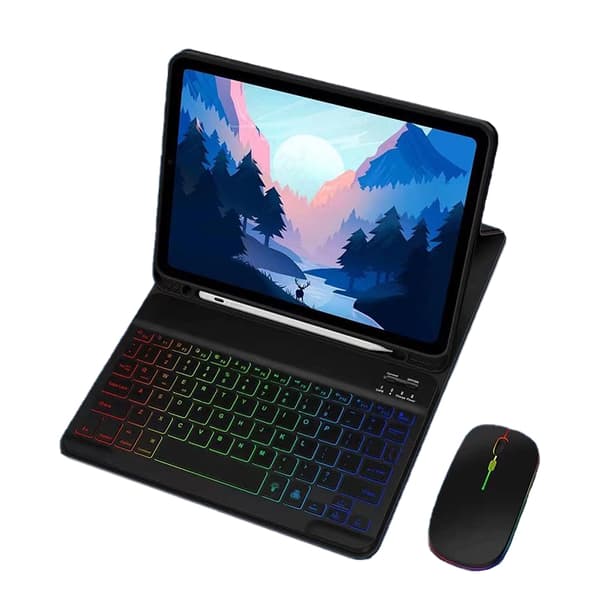 INF Läderfodral för iPad med RGB Bluetooth-tangentbord och mus iPad 10.9/11 inches