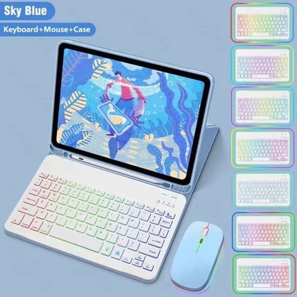 INF Skinnveske til iPad med bakgrunnsbelyst tastatur og mus iPad 10.2/10.5 Inches