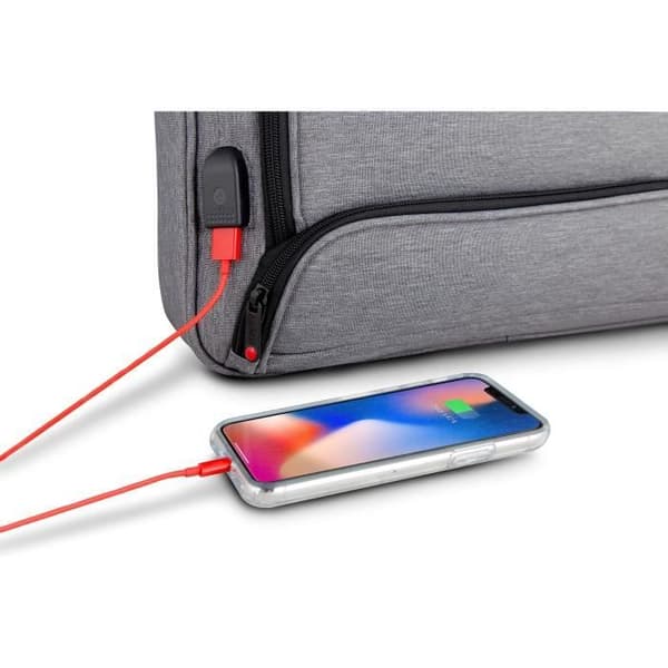 URBAN FACTORY Laptopväska MTE15UF - 15,6'' - USB-port och kabel för smartphones och surfplattor - Ljunggrå