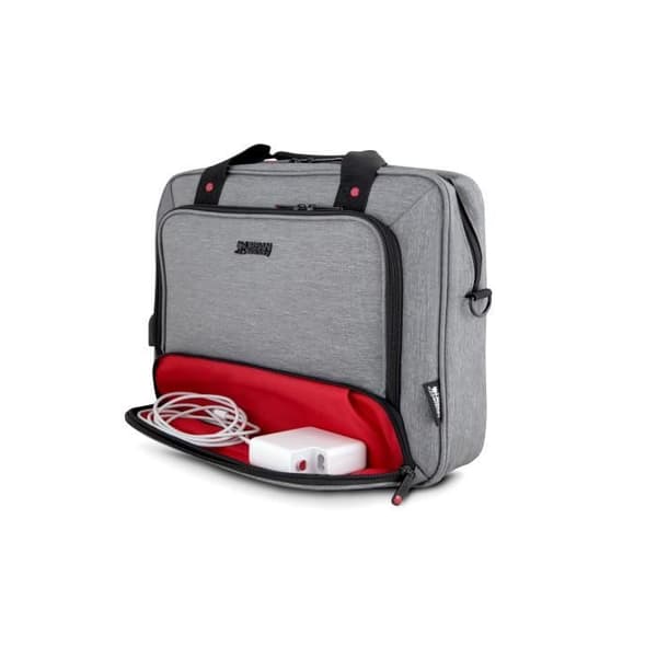 URBAN FACTORY Laptopväska MTE15UF - 15,6'' - USB-port och kabel för smartphones och surfplattor - Ljunggrå