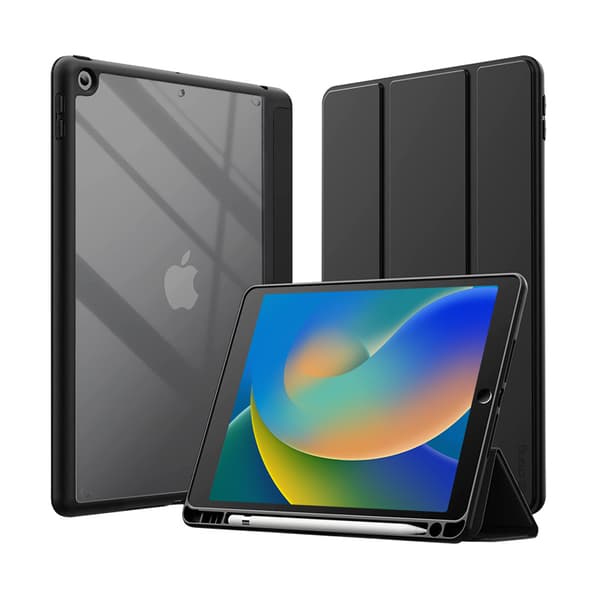 Crong PrimeFolio - Etui til iPad 10,2" (2021-2019) med stativ og Apple Pencil-opladning (sort)