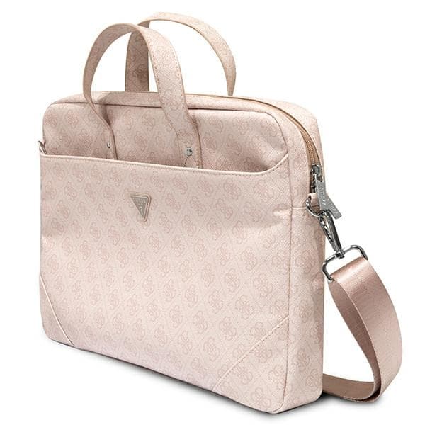 Guess Saffiano 4G Triangle Logo -tietokonelaukku - kannettavan tietokoneen laukku 15 ”/ 16” (vaaleanpunainen)