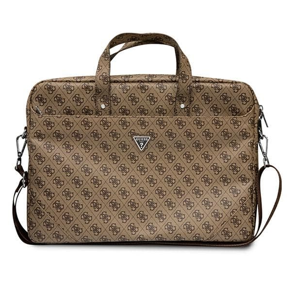 Guess Saffiano 4G Triangle Logo -tietokonelaukku - kannettavan tietokoneen laukku 15 ”/ 16” (ruskea)
