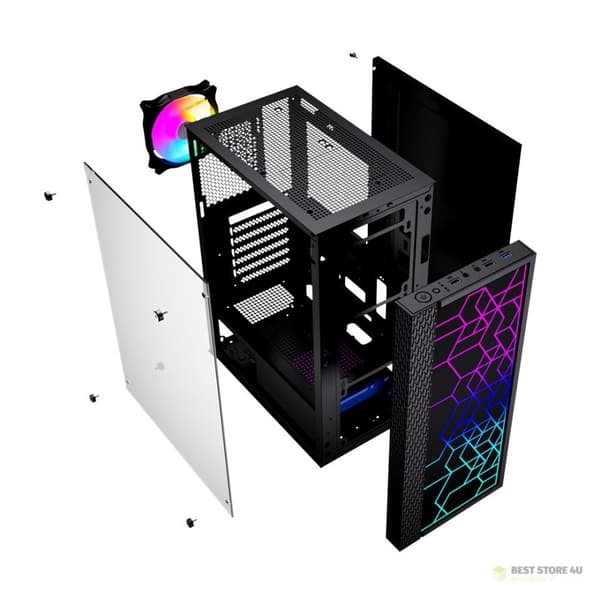 GEMBIRD FORNAX 2500 MIDI-TOWER-CHASSI (1X USB 3.0, 2X USB 2.0, HD-LJUD, GLASIDOPANEL) SVART