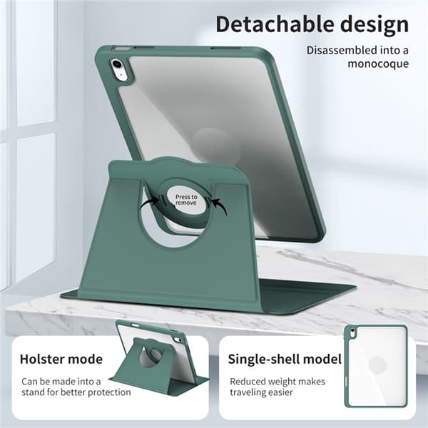 SKALO iPad 11" (2025) PU-Läder Rotary Kickstand Detachable 2 i 1 Fodral - Grön