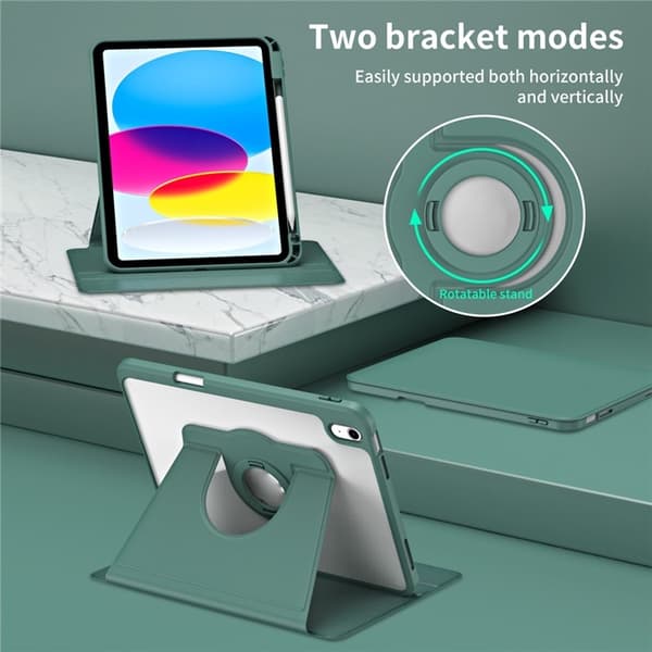 SKALO iPad 10.9 (2022) PU-Läder Rotary Kickstand Detachable 2 i 1 Fodral - Grön