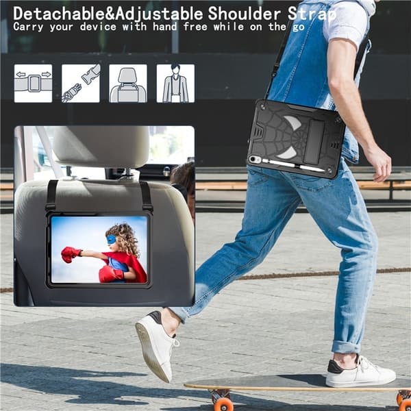 SKALO iPad 10.9 (2022) Hämähäkinverkko Lastenkuori - Musta