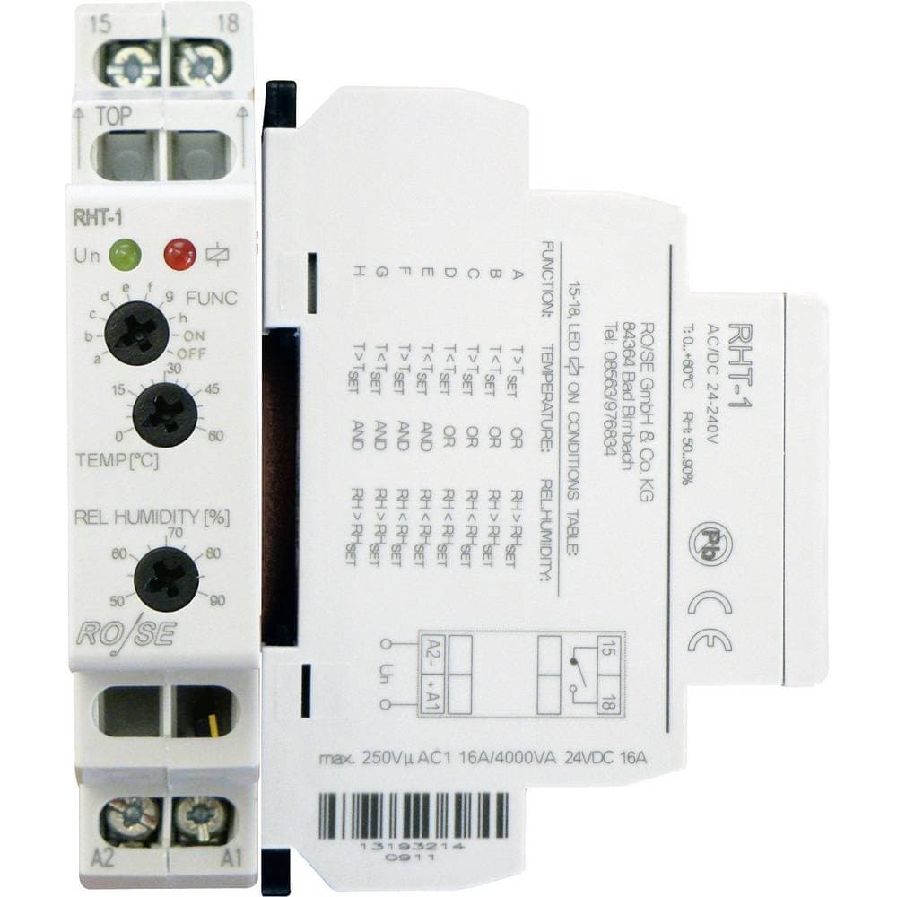 Hygro-termostat kombination för skåp RHT-1 Rose LM 230 V/DC, 230 V/AC 1 NO (L x B x H) 90 x 64 x 17.6 mm