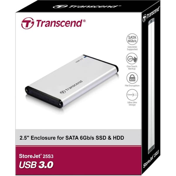 Transcend TS0GSJ25S3 SATA-hårddiskkabinett 2.5 tum USB 3.2 Gen 1
