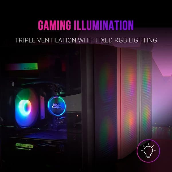 PC-chassi Micro ATX - Mars Gaming - MC300 Svart - Härdat Glas - 3 FRGB Fläktar - Total-Mesh