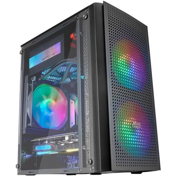 PC-chassi Micro ATX - Mars Gaming - MC300 Svart - Härdat Glas - 3 FRGB Fläktar - Total-Mesh Svart