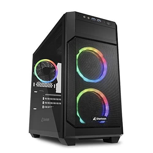 Sharkoon V1000 RGB - microATX - sidepanel med vindue (hærdet glas) - ingen strømforsyning - USB/lyd Sort
