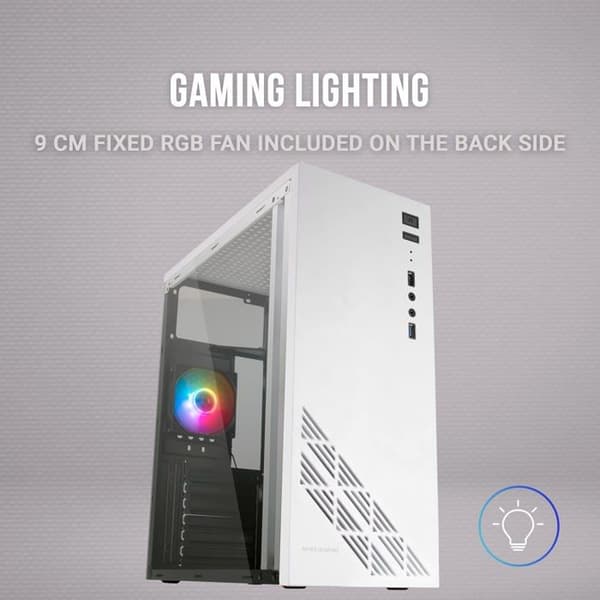 Spelchassi ATX - Mars Gaming - MC100 Vit - FRGB Fläkt 9cm - Konvektionskylning - RGB-belysning