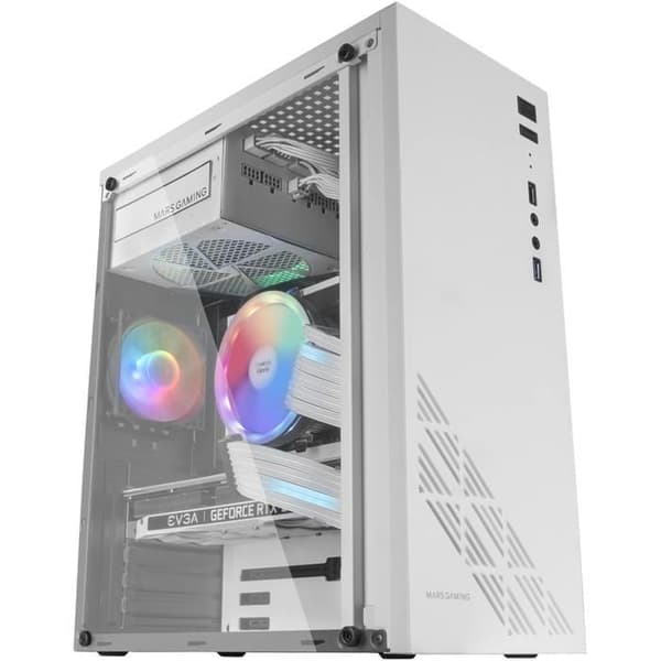 Spelchassi ATX - Mars Gaming - MC100 Vit - FRGB Fläkt 9cm - Konvektionskylning - RGB-belysning Vit