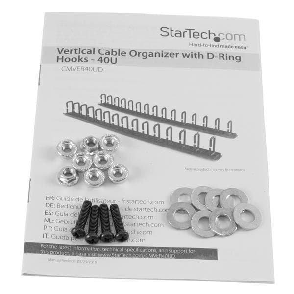 StarTech.com Lodret kabelbeholder med D-kroge - 0U - 1,8m - Rack Cable Manager - D-Ring Cable Management Kit - 1,83m - Sort - 40U (Antal i pakken: 2 )