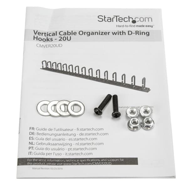 StarTech.com Lodret kabelbeholder med D-kroge - 0U - 91 cm - Rack Cable Manager - D-Ring Cable Management Kit - 91,4 cm - Sort - 20U