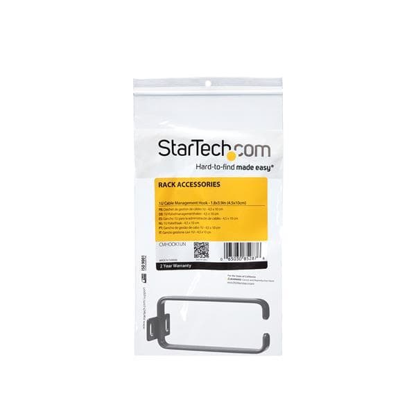 StarTech.com 1U Rack Kabelstyring - Kabelstyring D-ring - 4,5x10 cm - Kabelstyringsring - Sort - 1U (CMHOOK1UN)