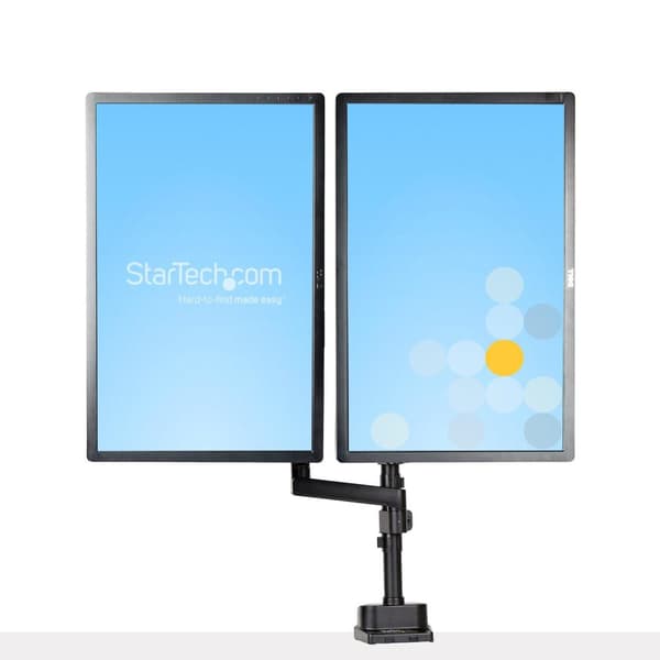 StarTech.com Dobbelt skærmarm til skrivebordsmontering, Full Motion skærmbeslag til 2x VESA-skærme op til 32" (8 kg), lodrette stabelbare arme, højdej