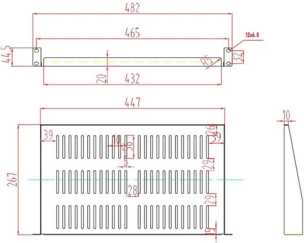 Renkforce RF-3434504 19 tum Server rack skåp botten 1 U Lämplig för skåp djup: från 300 mm Svart