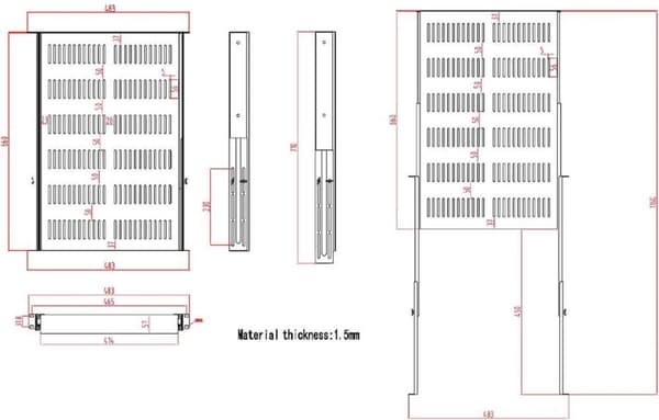 Renkforce RF-3432150 19 tommer Server rack kabinet base 1 U Udtrækkelig Velegnet til kabinet dybde: fra 500 mm Sort