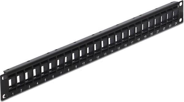 19'' Patch Panel 1U med roterbare porte til 24 Keystone-moduler / sort