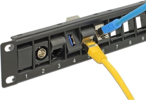 19'' Patch Panel 1U med roterbare porte til 24 Keystone-moduler / sort