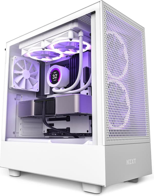 NZXT H5 FLOW Hvid - Midtower model - Mini-ITX, Micro-ATX, ATX - ingen strømforsyning - SGCC stål, hærdet glas - Hvid Hvid