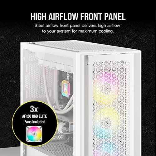 Corsair iCUE 5000D RGB Airflow Mid Tower Case, ægte hvid - 3 × AF120 RGB Elite fans, iCUE Lighting Node PRO lysstyring - High Air Flow Construction -