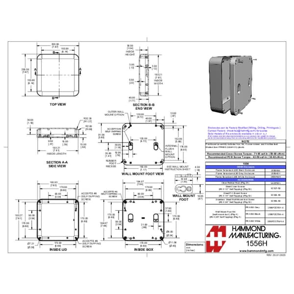 Hammond Electronics 1556HWH Universalhölje 200 x 200 x 45 ABS plast Flamhämmande Vit 1 st