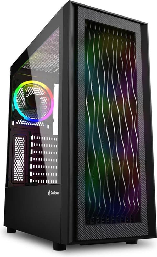 Sharkoon RGB Wave - Tower - ATX - sidepanel med vindue (hærdet glas) - ingen strømforsyning - USB/lyd Sort