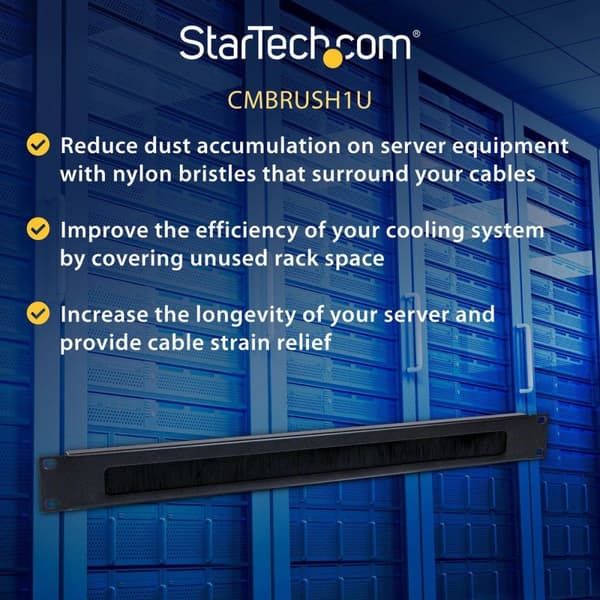 StarTech 1U børstehårskabelpanel til vandrette serverracks