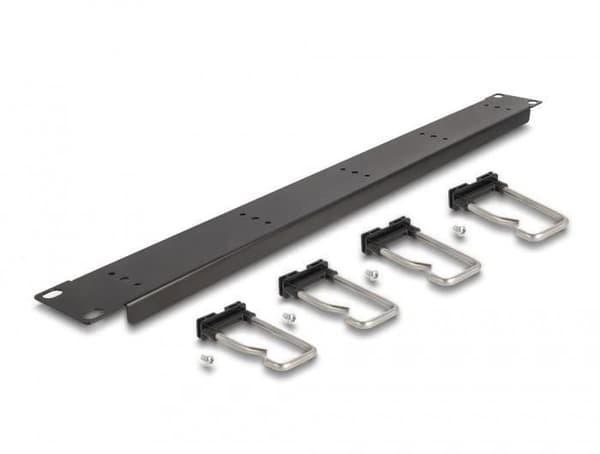 Delock - Asennuslevy telinekaapelien hallintaan - 5 metallikoukulla - musta - 1U - 48,3 cm (19") (66918)