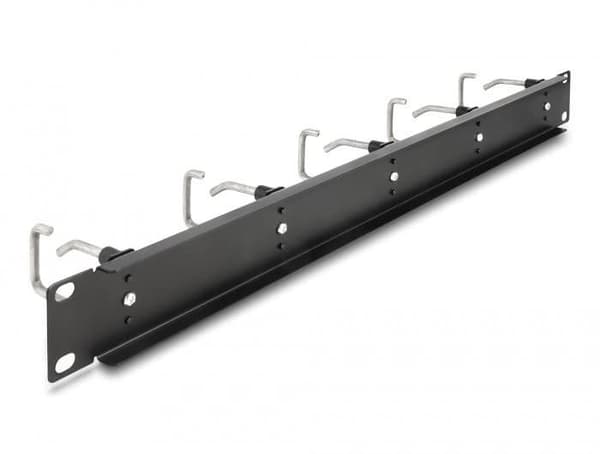 Delock - Asennuslevy telinekaapelien hallintaan - 5 metallikoukulla - musta - 1U - 48,3 cm (19") (66918)
