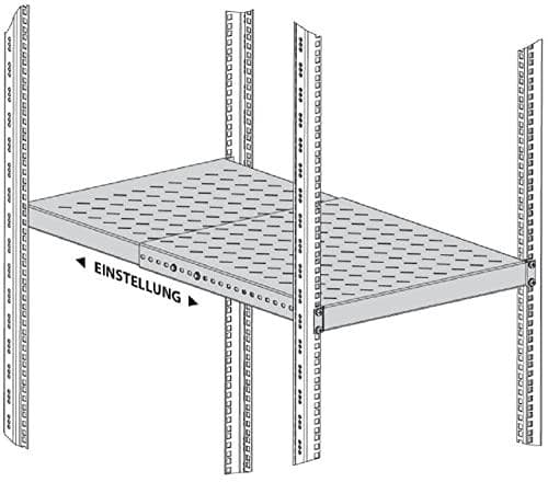 19" 1U raskas hylly, syvyyssäädettävä, 150 kg, kaapin syvyys 600, RAL9005 (691653TS.6)