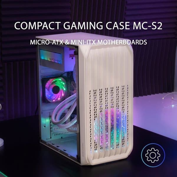 Mars Gaming MC-S2 RGB Mini Tower Micro ATX PC-fodral med glaspanel - vit - TU