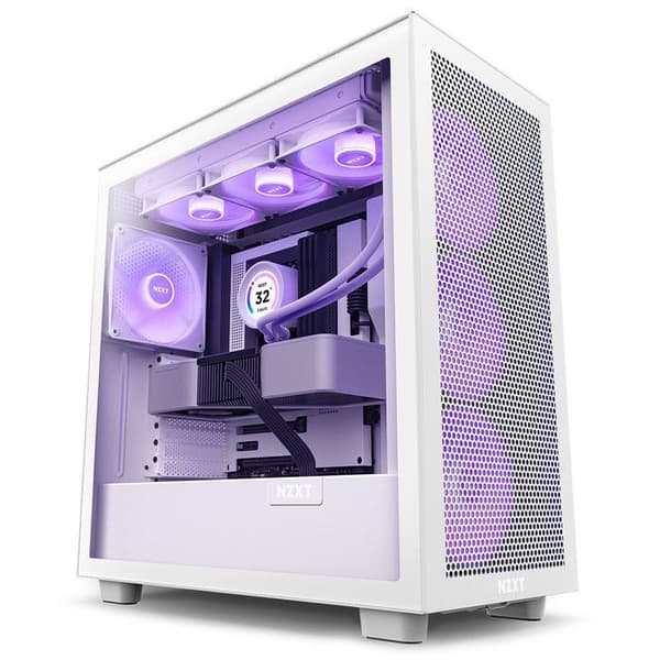 PC-chassi - NZXT - H7 Flow RGB - Vit - Härdat glaspanel - Intuitiv kabelhantering Vit