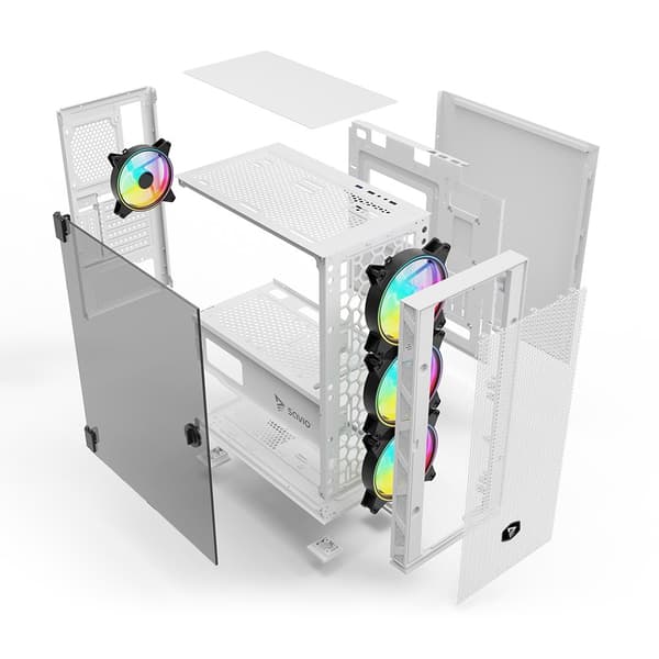 SAVIO Raptor White X1 ARGB glas/mesh hvid computertaske
