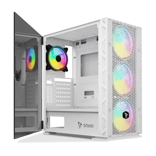 SAVIO Raptor White X1 ARGB glas/mesh hvid computertaske