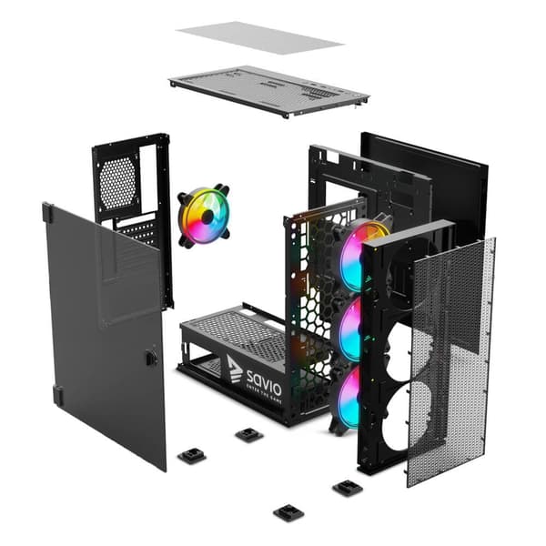 SAVIO PC-fodral Raptor X1 ARGB Glas/Mesh Svart