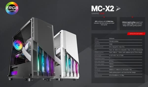 Mars Gaming MC-X2 Computer case ATX / Steel Front / FRGB 2x FAN / Windows
