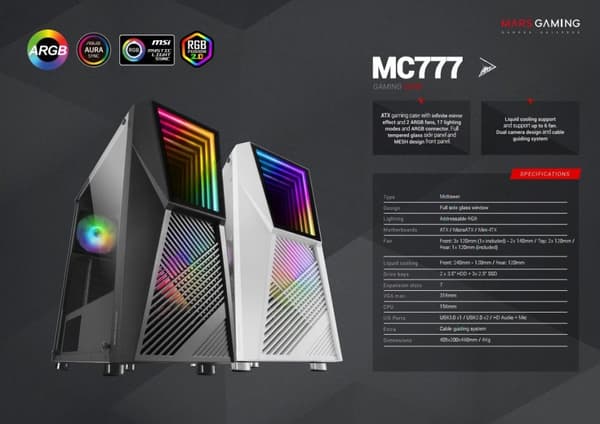 Mars Gaming MC777 Computer case ATX / 2x FRGB FAN / RGB 17x