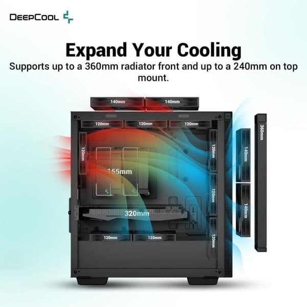 PC-fodral utan strömförsörjning - DEEPCOOL CH370 (svart) - Minitorn - Micro-ATX-format