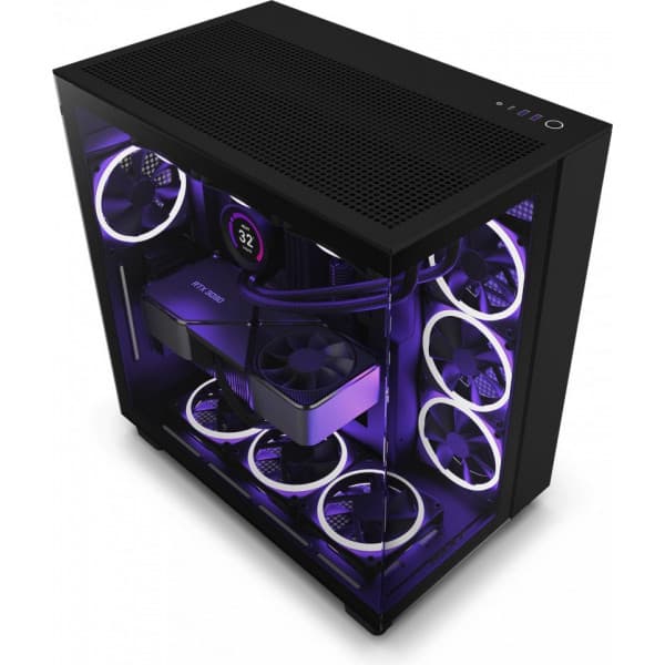 NZXT H9 Flow Mid Tower ATX-chassi med fönster, svart Svart