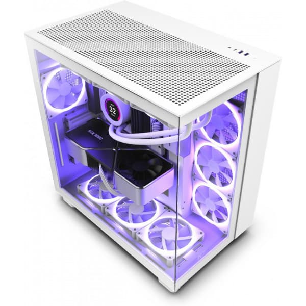 NZXT H9 Flow Mid Tower ATX-chassi med fönster, vit Vit