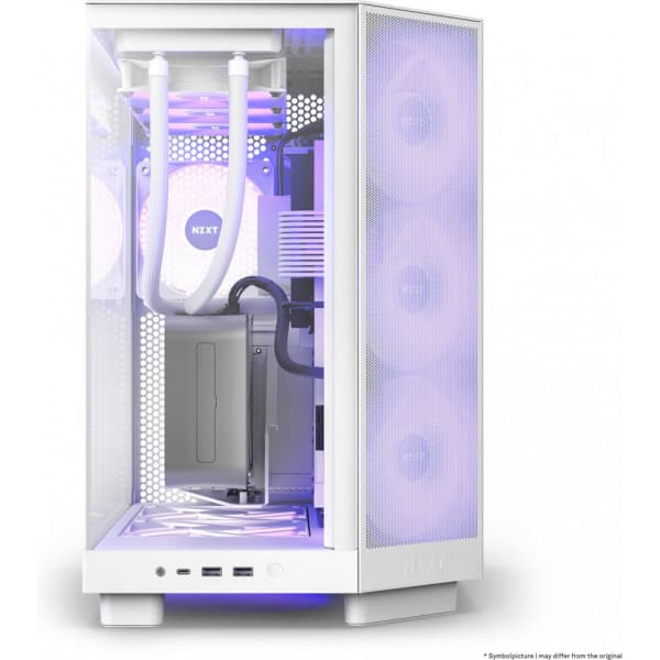 NZXT H6 Flow RGB ATX-kabinet med panoramavindue, hvid