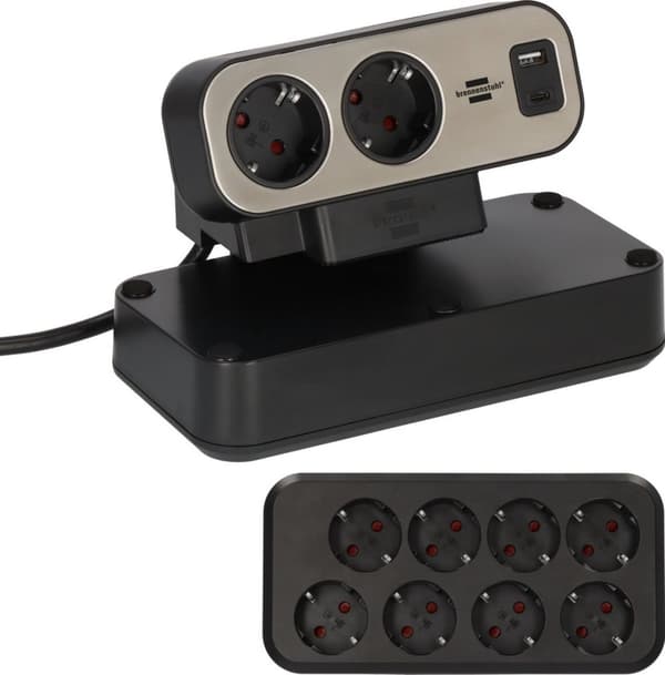 Brennerstuhl estilo Duplex strømskinne 1x USB CA 10x jordede stik - Duplex - Sølv, Sort