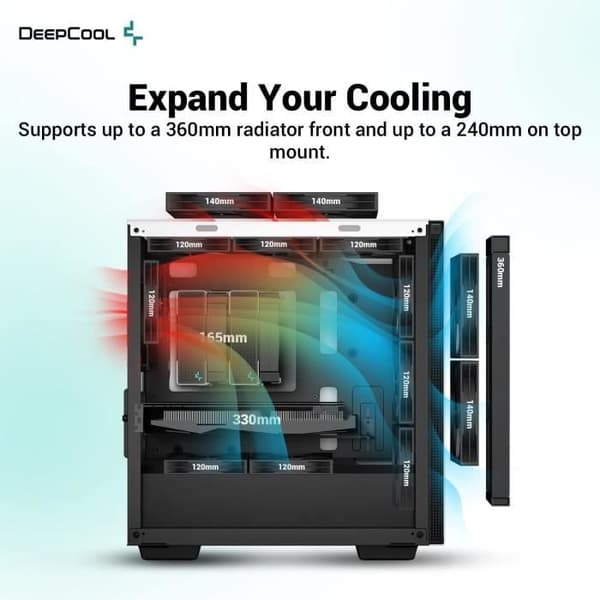 PC-fodral utan strömförsörjning - DEEPCOOL CH370 (Vit) - Minitorn - Micro-ATX-format