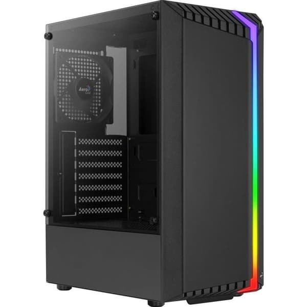 Aerocool BIONICV1 Black - ATX RGB-spelfodral - härdat glas + 12 cm fläkt Svart